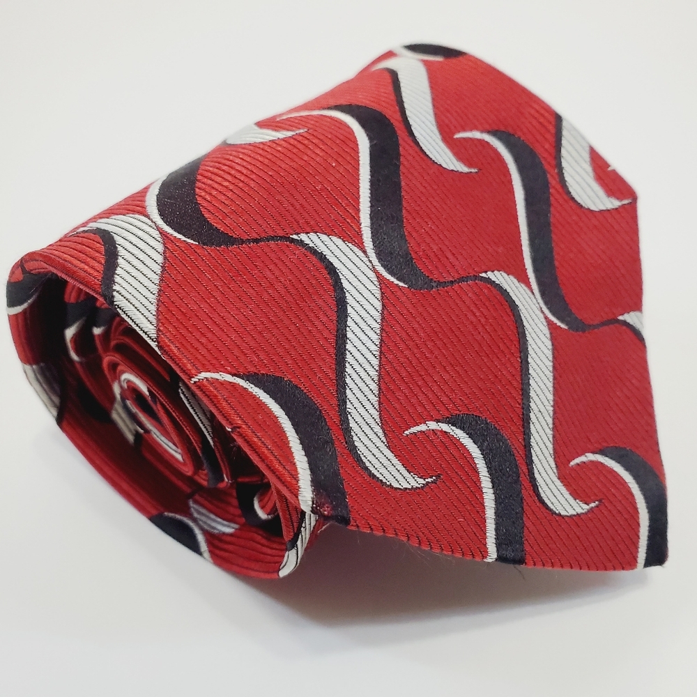 Fratelli Moda Necktie Red Geometric Pattern Men's Silk Neck Tie Jacquard